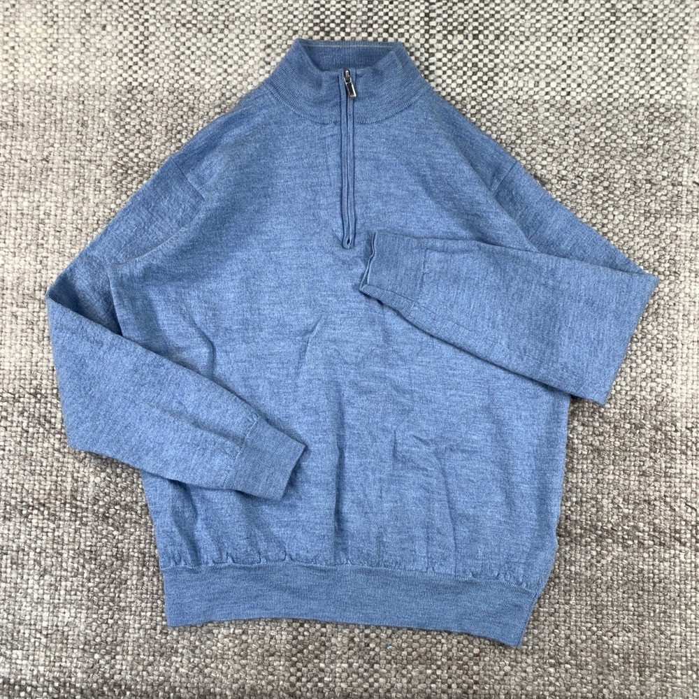 Peter Millar Quarter-Zip Sweater Mens XL Blue Autumn Crest Merino Wool MF24S01